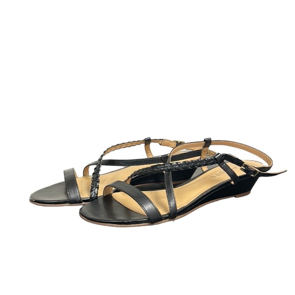 TALBOTS | Strappy Braided Sandals Wedges Criss Cross Black Patent Leather 6 - Picture 2 of 16
